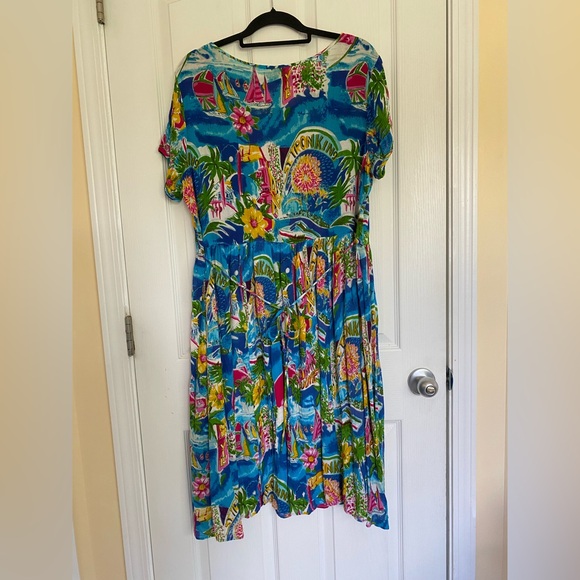 BILA Colorful Floral Tropical Print Midi Dress Blue Size XL Hawaiian Resort - Picture 12 of 17
